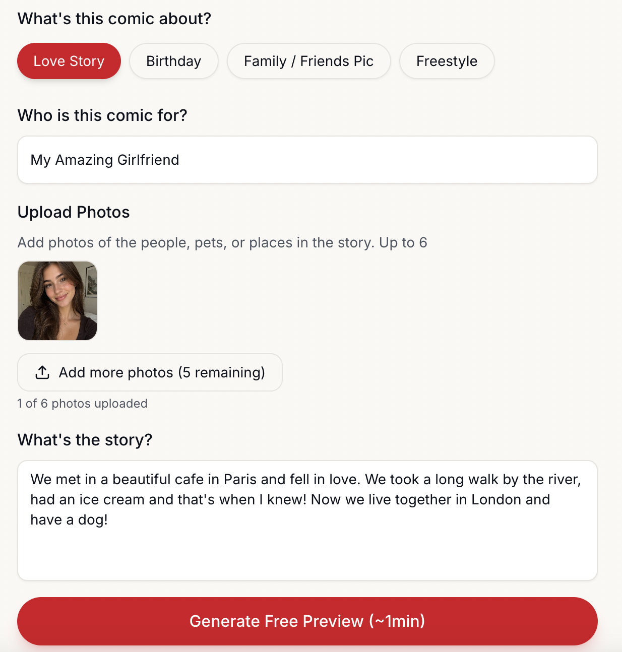 Create custom comic gift - enter hero name and upload character and scene photos